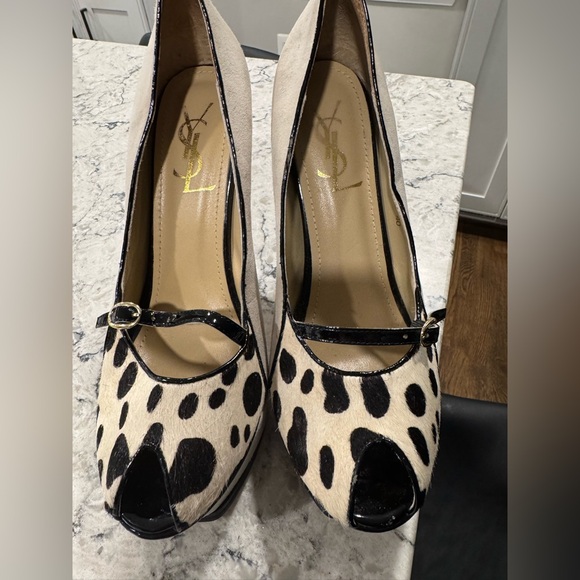 YSL Yves Saint Laurent Open Peep Toe Pumps Size 40 Animal Fur and Suede main image 2